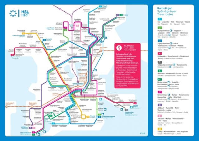 Helsinki tram stations map